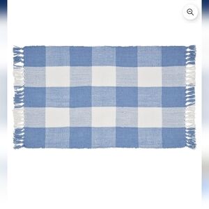 My Texas House Gingham Fringe Indoor/Outdoor Layering Rug, Blue & White, 38"x24"